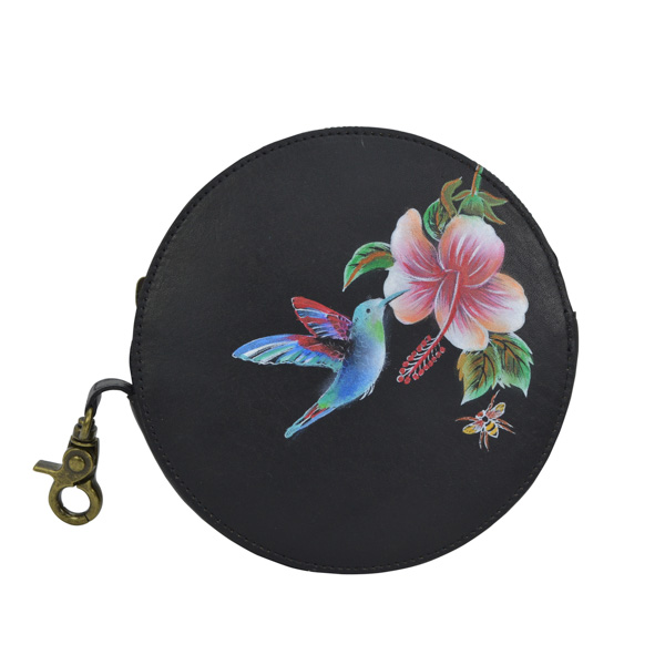Anuschka Leather Handpainted Coin Purse: 1175-HGB-BLK