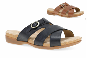 Dansko Regan Slide Sandal - Black Leather, Toffee Leather