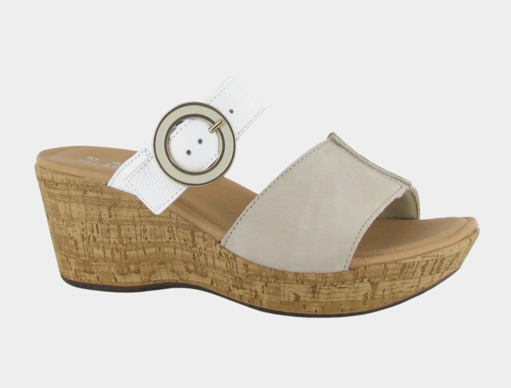 Naot  Breezy: Beige Nubuck/Soft White Lthr
