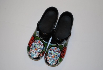 skull nursing clogs