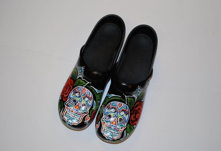 sugar skull nursing clogs