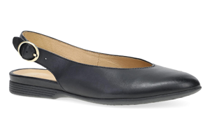 Dansko Lea: Black Burnished Nappa Flat