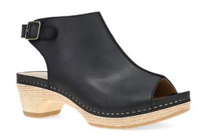 Dansko Lizzy: Black Oiled Pull Up Sandal