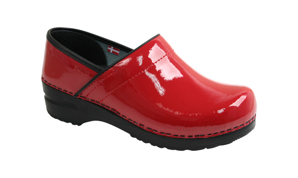 sanita red patent leather clogs