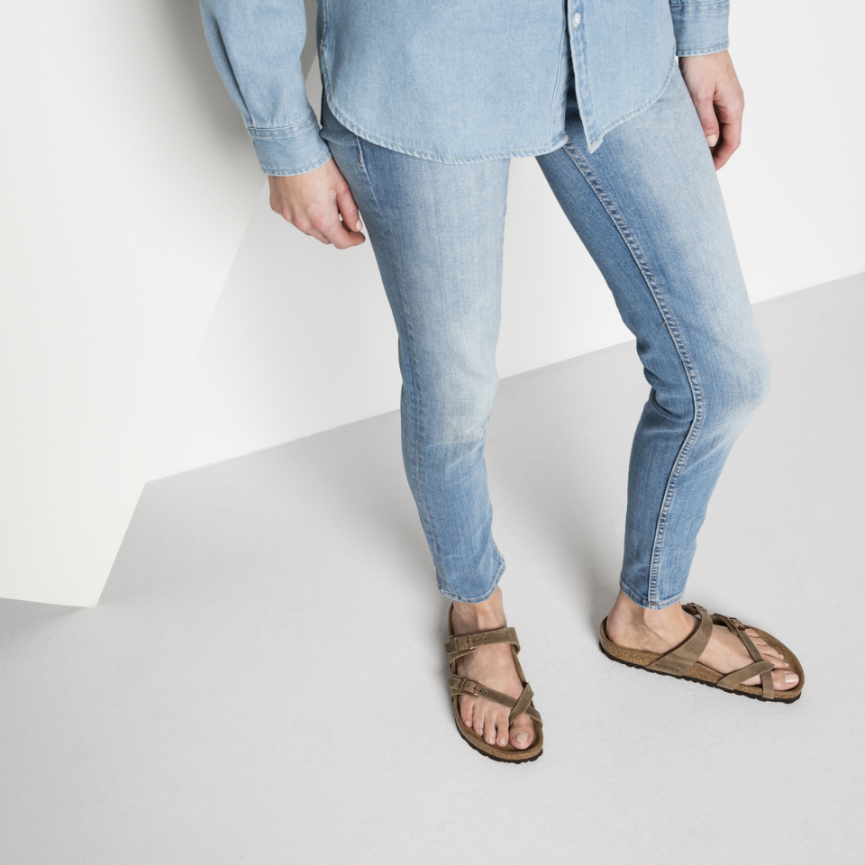 mayari tobacco oiled leather Birkenstock post sandals feature two adjustable straps with metal buckles for the perfect fit and an additional loop around the big toe Women's Mayari Sandal in Tobacco