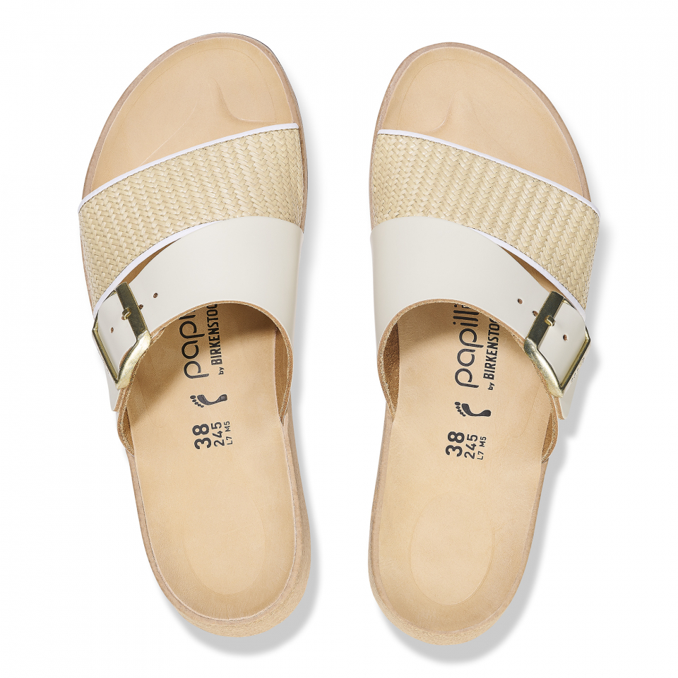 Birkenstock Almina Natural Leather/Synthetics: Natural/White