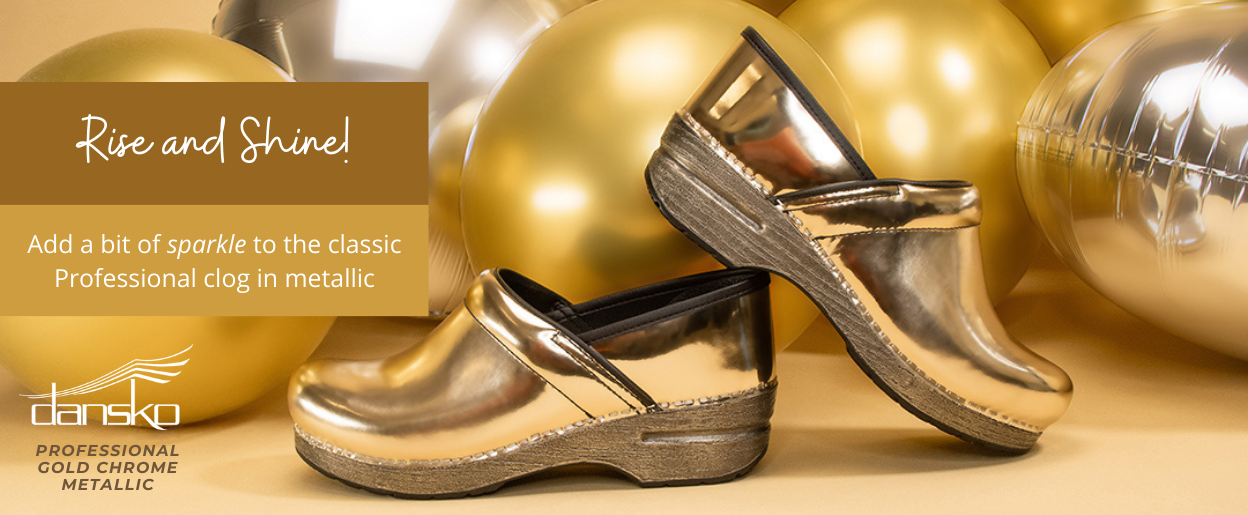 Largest Selection of Dansko Shoes - Professional clogs in Gold Chrome Metallic