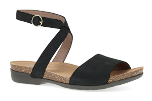 Dansko Rafferty: Black Milled Nubuck Sandal