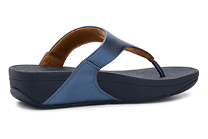 FitFlop Lulu Leather Toepost: Metallic Cosmic Blue