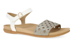 Dansko Jodie: Platino/White Leather Sandal