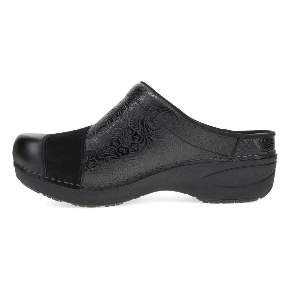 Dansko Zinnia: Leather Mule in Black and Tan Leather
