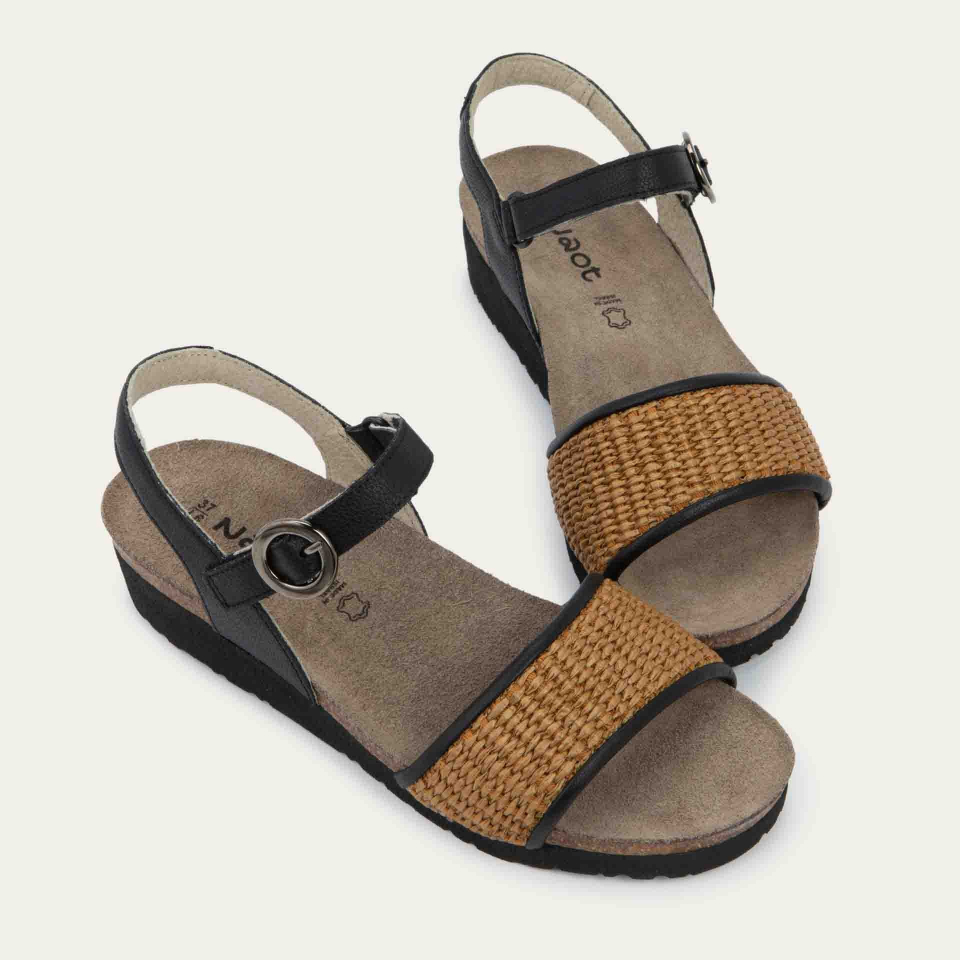 Naot Cecile: Soft Black / Golden Brown Raffia