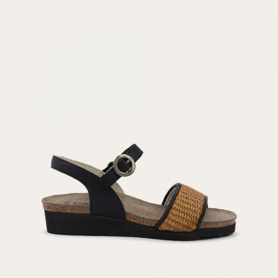 Naot Cecile: Soft Black / Golden Brown Raffia