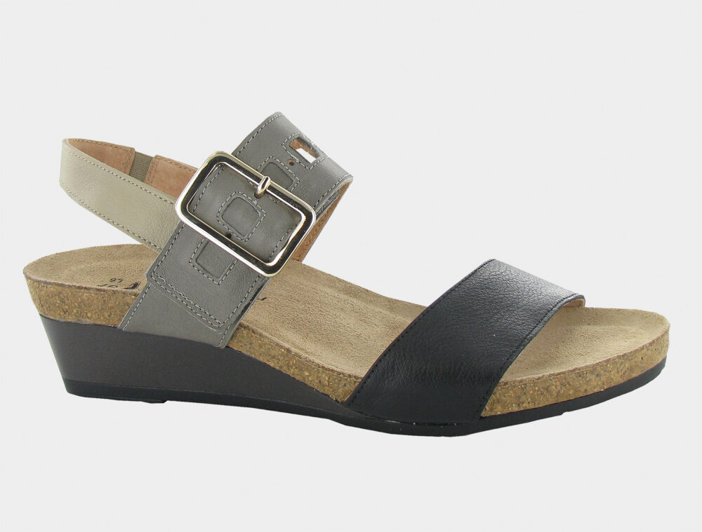 Naot Fantasy Dynasty: Soft Black Lthr/Foggy Gray Lthr/Soft Beige Lthr