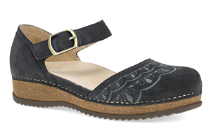 Dansko Mae: Charcoal Embroidered Suede Mary Jane