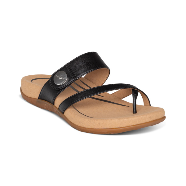 Aetrex Izzy Slide Sandals: Black Sparkle