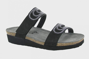 Naot Ainsley: Black Velvet Nubuck/Black w/ Silver Rivets