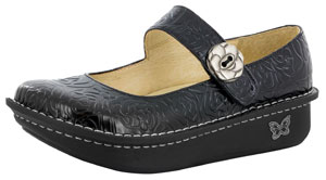 Alegria Paloma: Black Embossed Rose Mary Jane