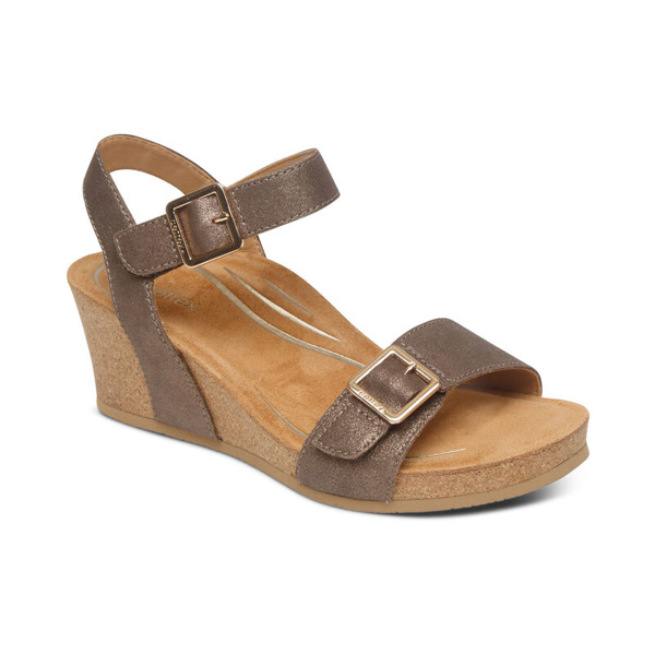 Aetrex Lexa Quarter Strap Wedge: Bronze