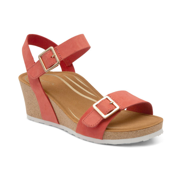 Aetrex Lexa Quarter Strap Wedge: Coral