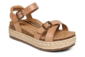 Aetrex Paula Platform Sandal: Camel