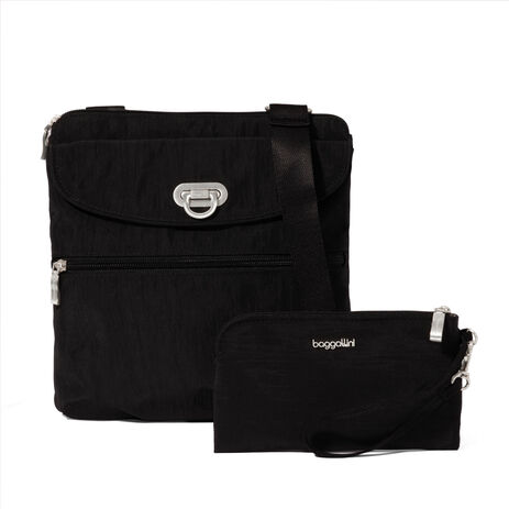 Baggallini Coastal Flip Lock Slim Crossbody: Black