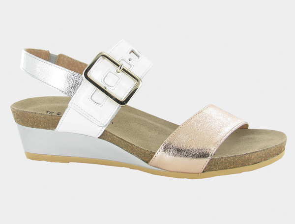 Naot Dynasty: Soft Rose Gold Lthr/White Pearl Lthr/Soft Silver Lthr