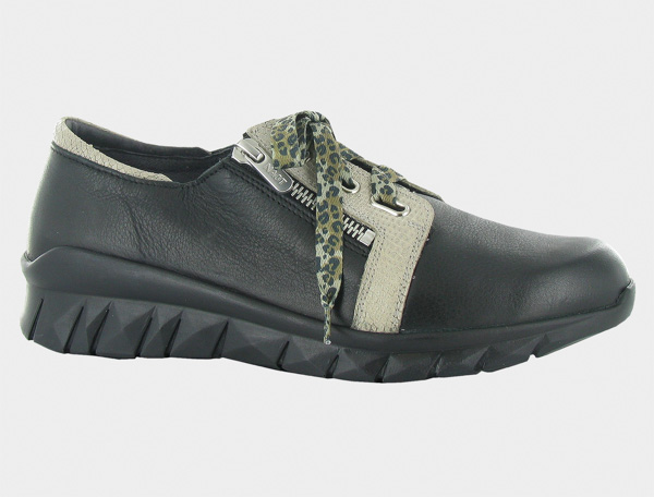 Naot Elios: Soft Black Lthr/Beige Lizard Lthr w/ Cheetah Laces