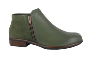 Naot Helm: Soft Green Leather/Oily Olive Suede