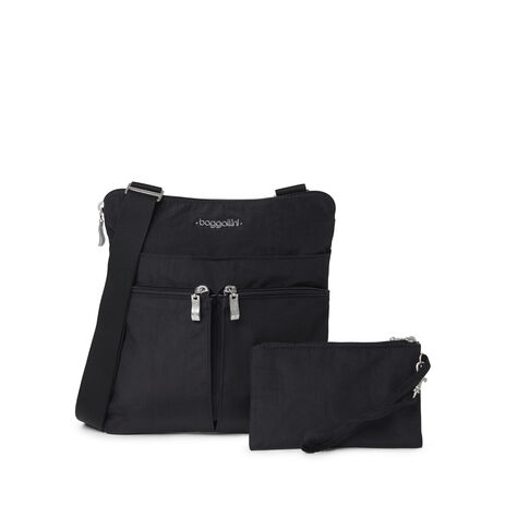 Baggallini Horizon Crossbody: Black With Sand Lining