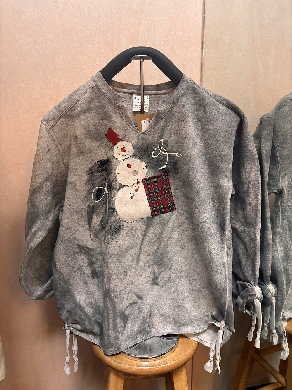 Hand Painted Heat Pressed Sweatshirt: Snowman with Gift