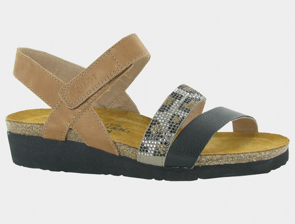 Naot Krista:  Latte Brown Lthr/Soft Black Lthr w/ Brown/Cheetah Rivets