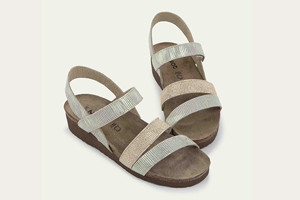 Naot Krista: Platinum Striped Suede with Light Gold