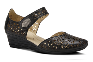 Spring Step Nougat Mary Jane Wedge: Black