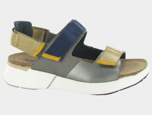 Naot Odyssey: Sterling Lthr/Foggy Gray Lthr/Polar Sea Lthr/Marigold Lthr
