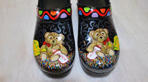 LIMITED EDITION Dansko Professional Hand Painted clog - teddy bear on black cabrio
