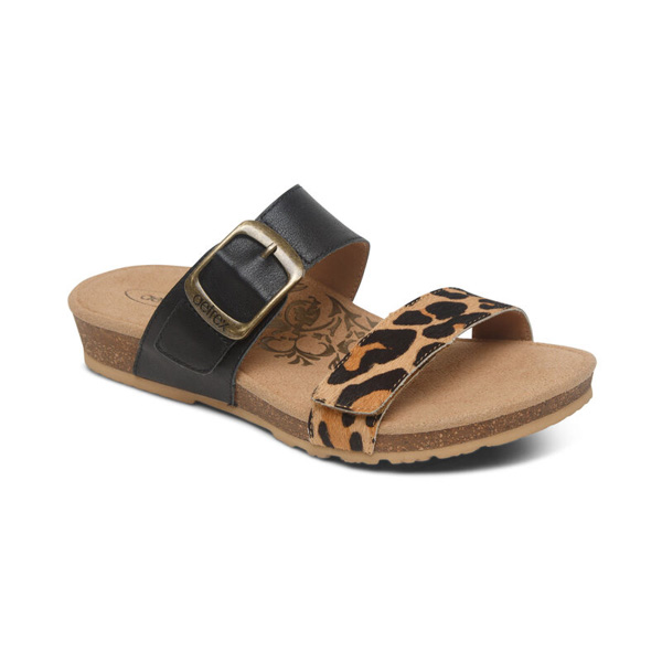 Aetrex Daisy Adjustable Slide: Leopard