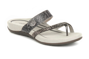 Aetrex Izzy Adjustable Slide Sandal: Pewter Sparkle
