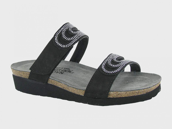 Naot Ainsley: Black Velvet Nubuck/Black w/ Silver Rivets
