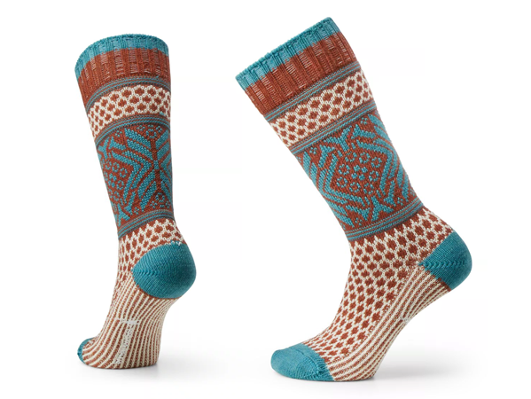 Everyday Popcorn Snowflake Pattern Full Cushion Crew Socks: Cascade Green