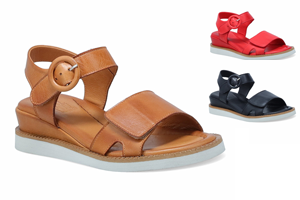 Miz Mooz: Eva Sandals - Brandy, Scarlet, Black