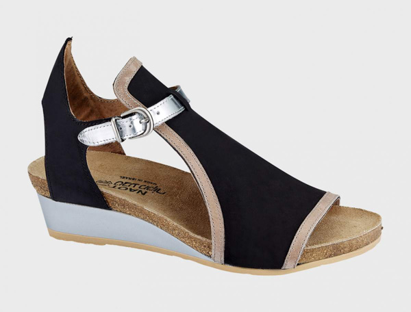 Naot Fiona: Black Velvet/Khaki Beige/Silver Mirror