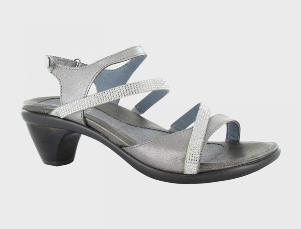 Naot Innovate: Silver Threads Lthr/Beige w/ Clear Rhinestones