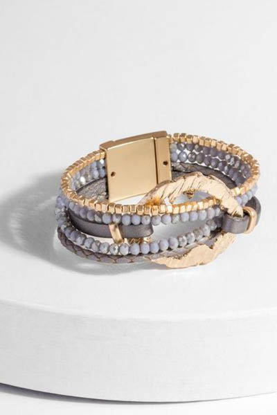 Earthly Flow Leather Bracelet - Grey Gold
