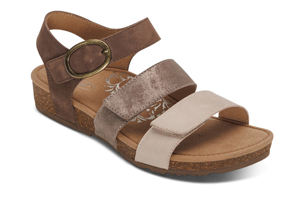 Aetrex Lilly Adjustable Quarter Strap Sandal: Taupe